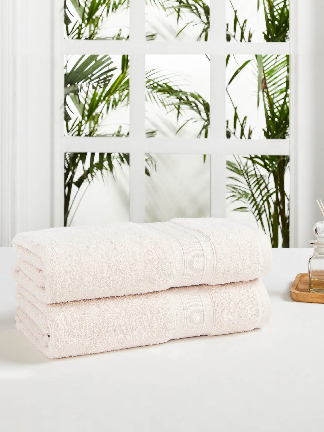 

MYTRIDENT Set of 2 Off-White 500 GSM Striped Pure Cotton Bath Towels