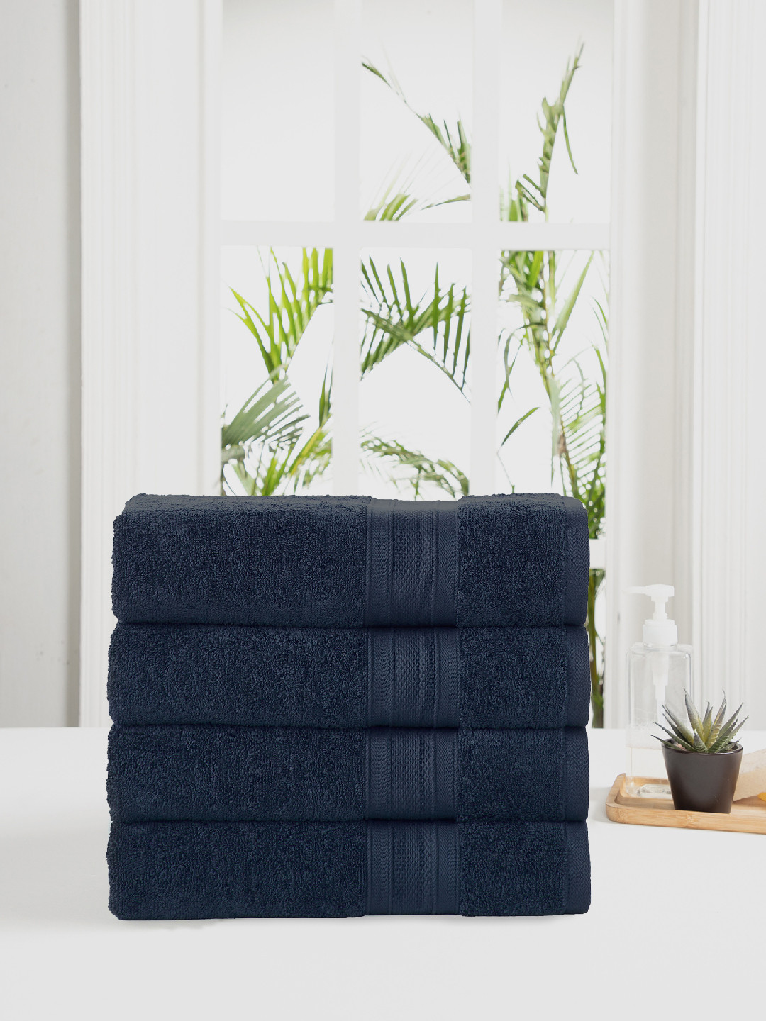 

MYTRIDENT Set of 4 Navy Blue 500 GSM Striped Pure Cotton Face Towels