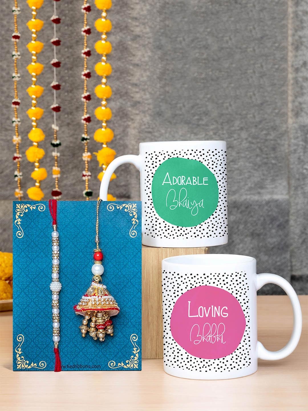 

TIED RIBBONS Set Of 3 Bhaiya Bhabhi Rakhi Set with Printed Coffee Mug Combo Gift Pack, Multi