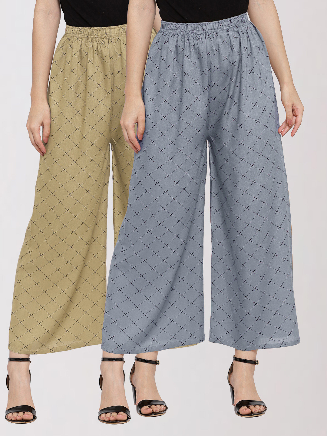 

KLOTTHE Women Pack of 2 Printed Palazzos, Grey