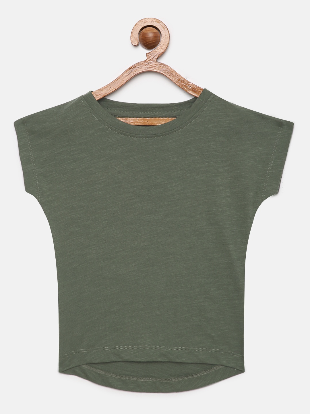 

METRO KIDS COMPANY Green Pure Cotton Extended Sleeves High-Low Crop Top