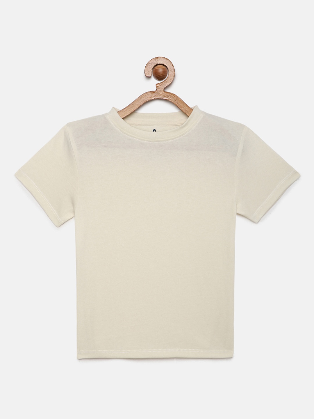 

METRO KIDS COMPANY Boys Off White Solid Pure Cotton T-shirt