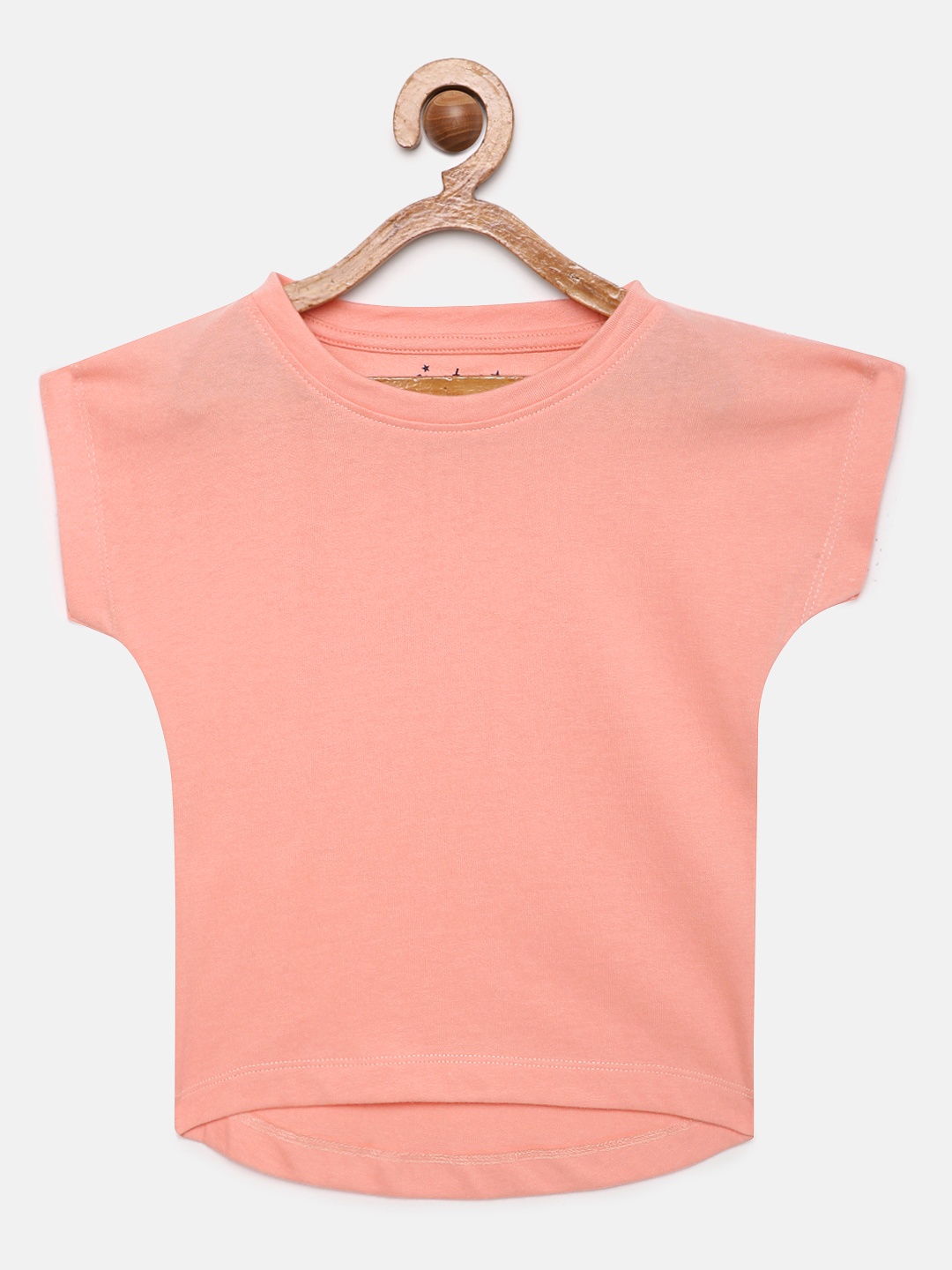 

METRO KIDS COMPANY Peach-Coloured Pure Cotton Extended Sleeves High-Low Crop Top