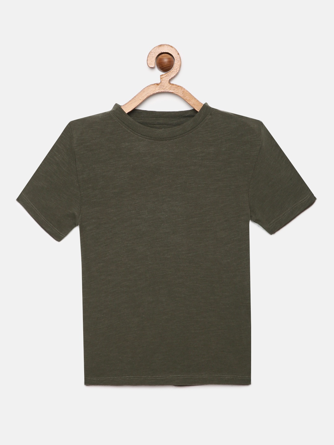 

METRO KIDS COMPANY Boys Olive Green Solid Pure Cotton T-shirt