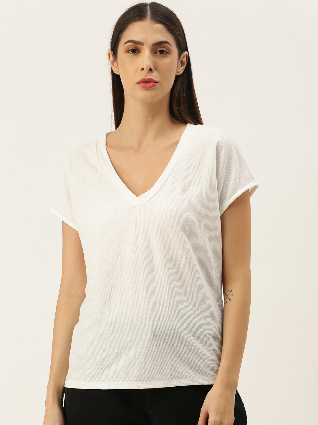 

Koton Women White V-Neck T-shirt