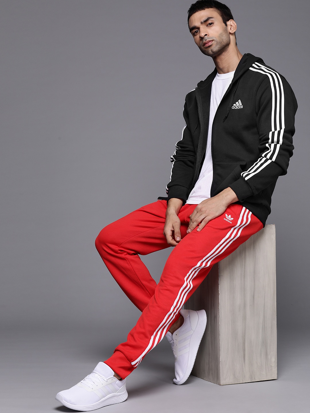 

ADIDAS Men Black & White 3 Striped Sporty Jacket