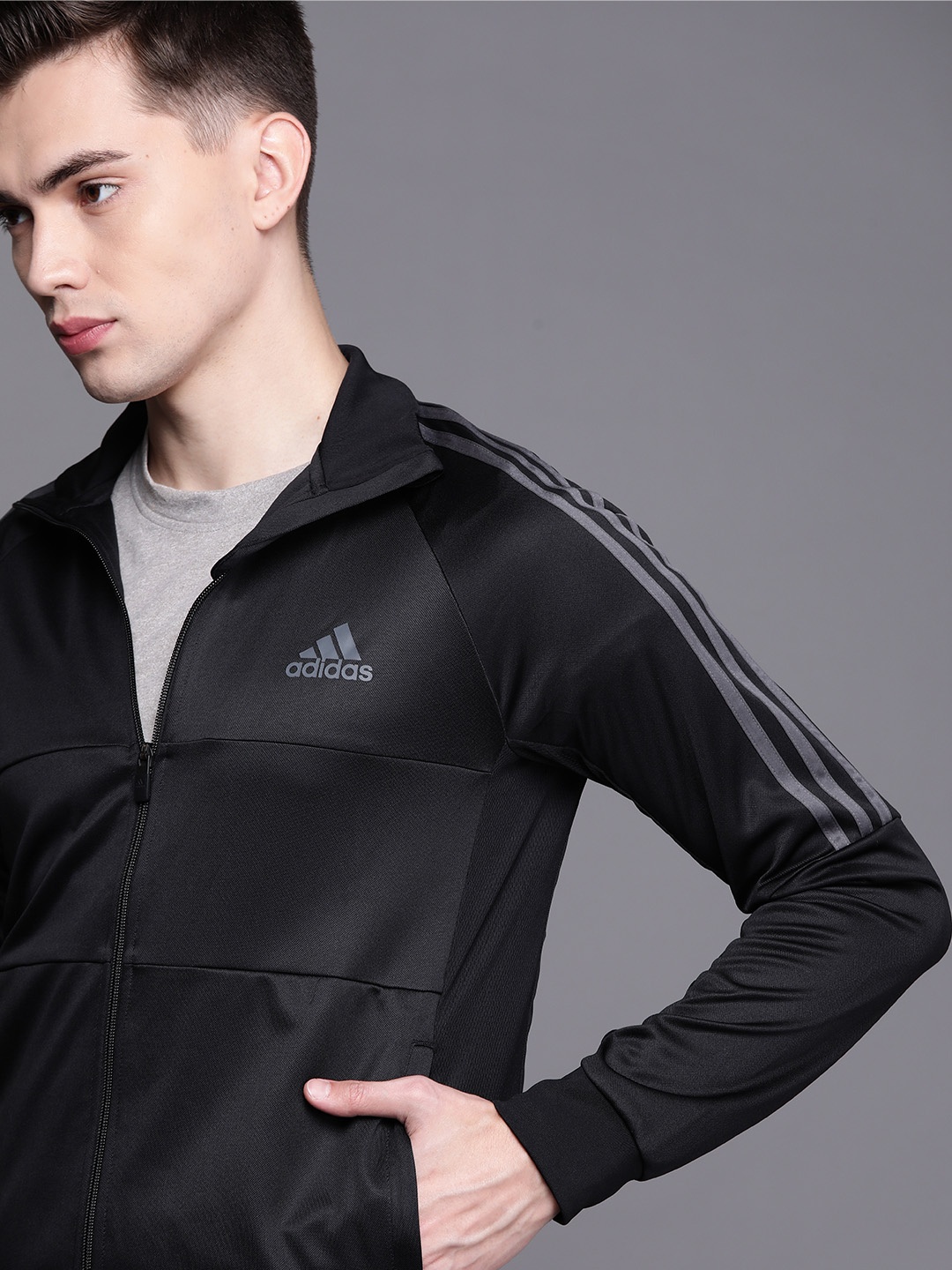 

ADIDAS Men Black Sereno Cut Slim Football Track Jacket
