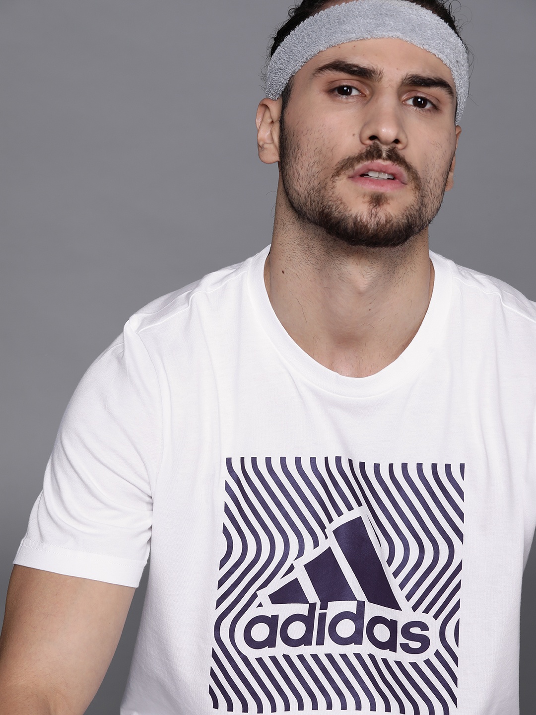 

ADIDAS Men White Purple CLRSHFT Pure Cotton Brand Logo Print Pure Cotton Sustainable T-shirt