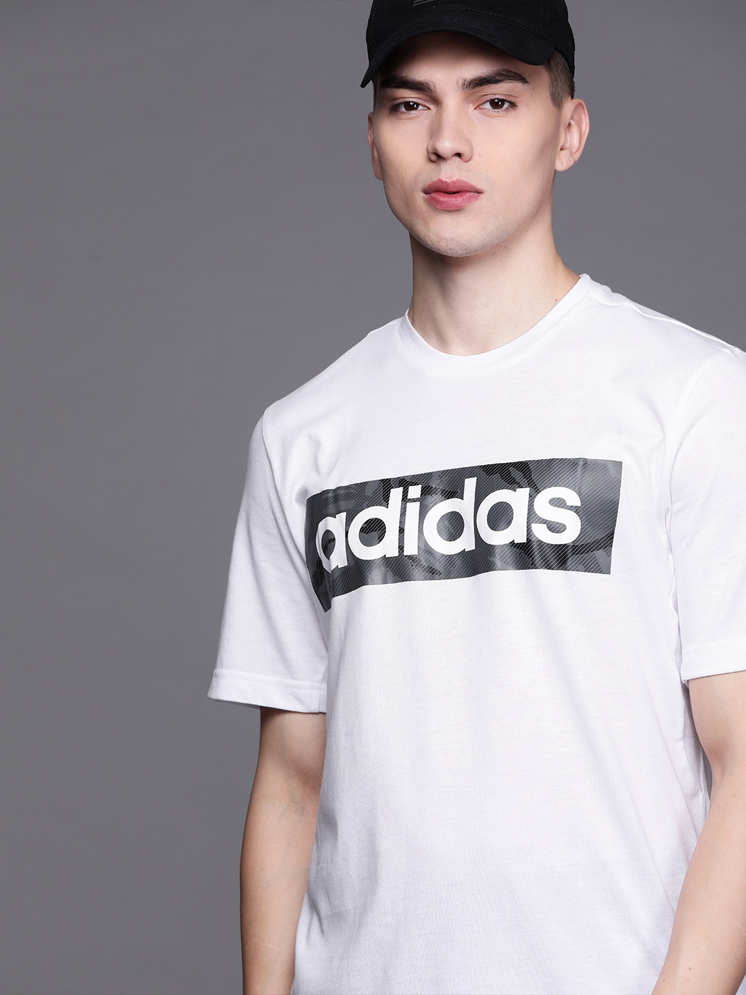 

ADIDAS Men White & Charcoal Grey CAMO GT2 Brand Logo Printed T-shirt