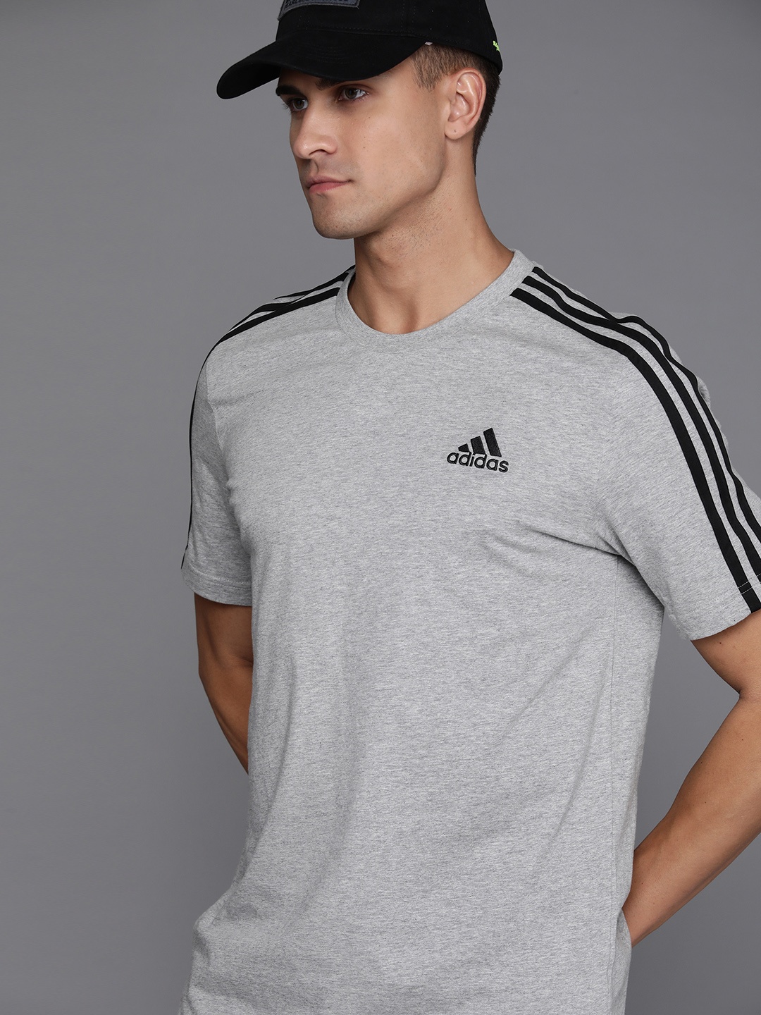

ADIDAS Men Grey Melange Pure Cotton T-shirt