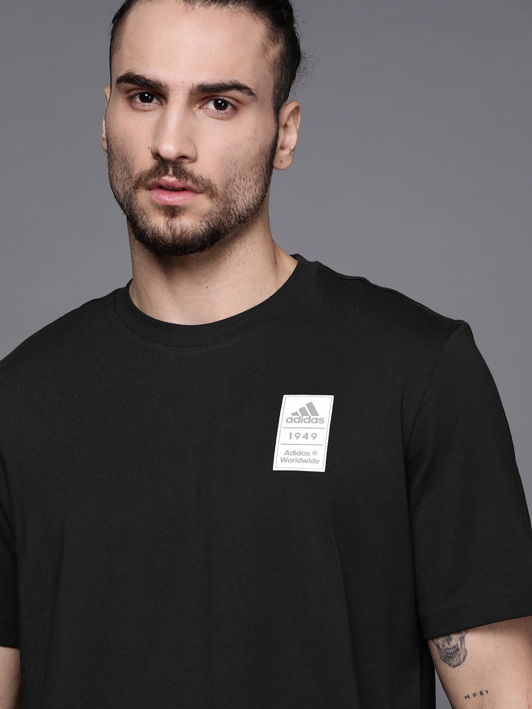 

ADIDAS Men Black Pure Cotton 3 BAR Logo 2 Printed Pure Cotton Sustainable T-shirt