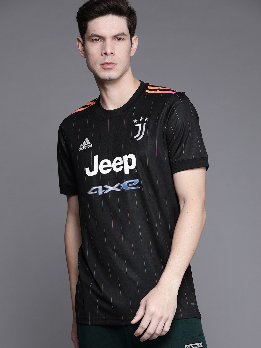 

ADIDAS Men Black & White Juventus Football 21/22 Away Sustainable Football Jersey