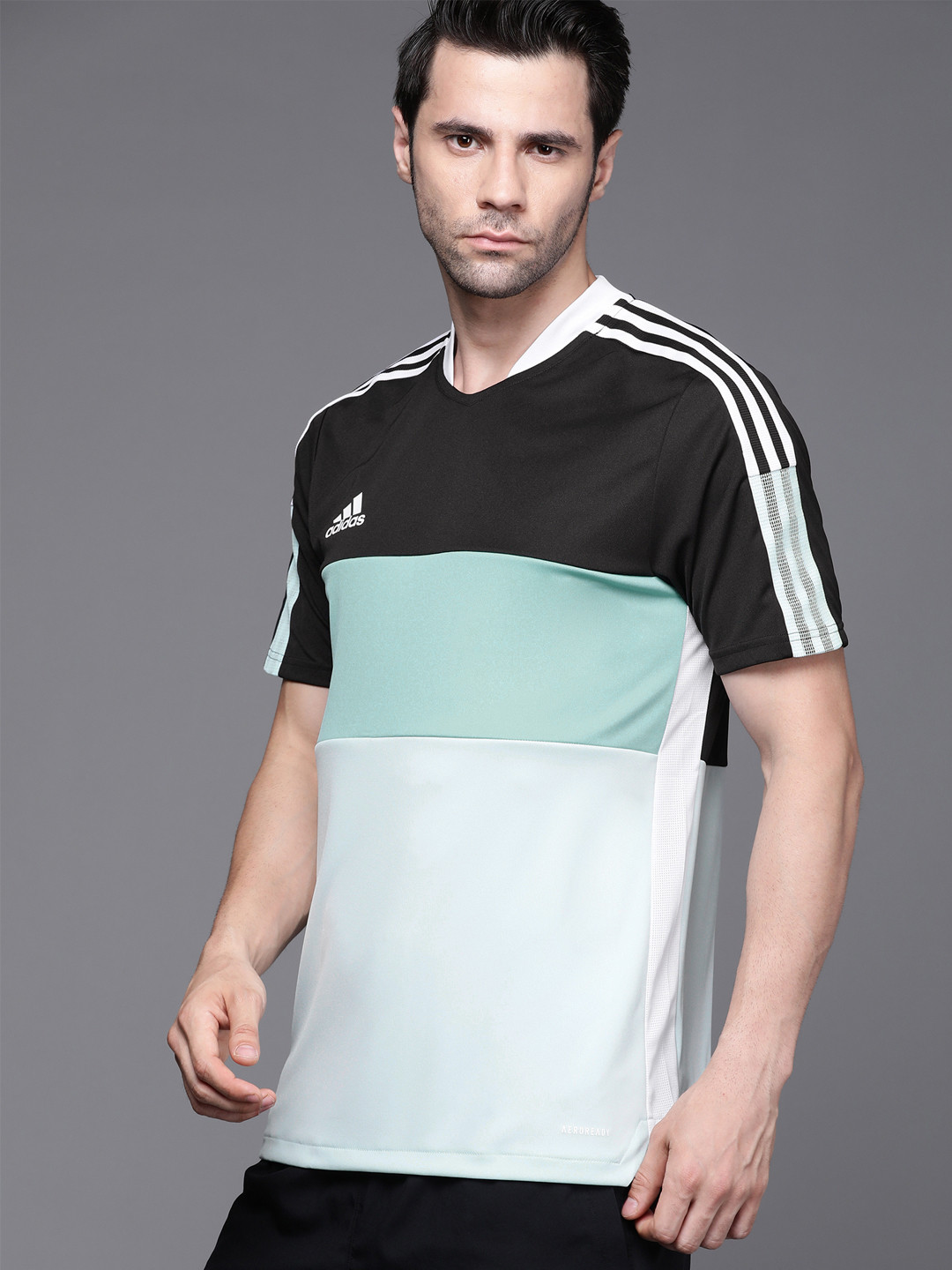 

ADIDAS Men Blue & Black Colourblocked Tiro Jersey Sustainable Football T-shirt