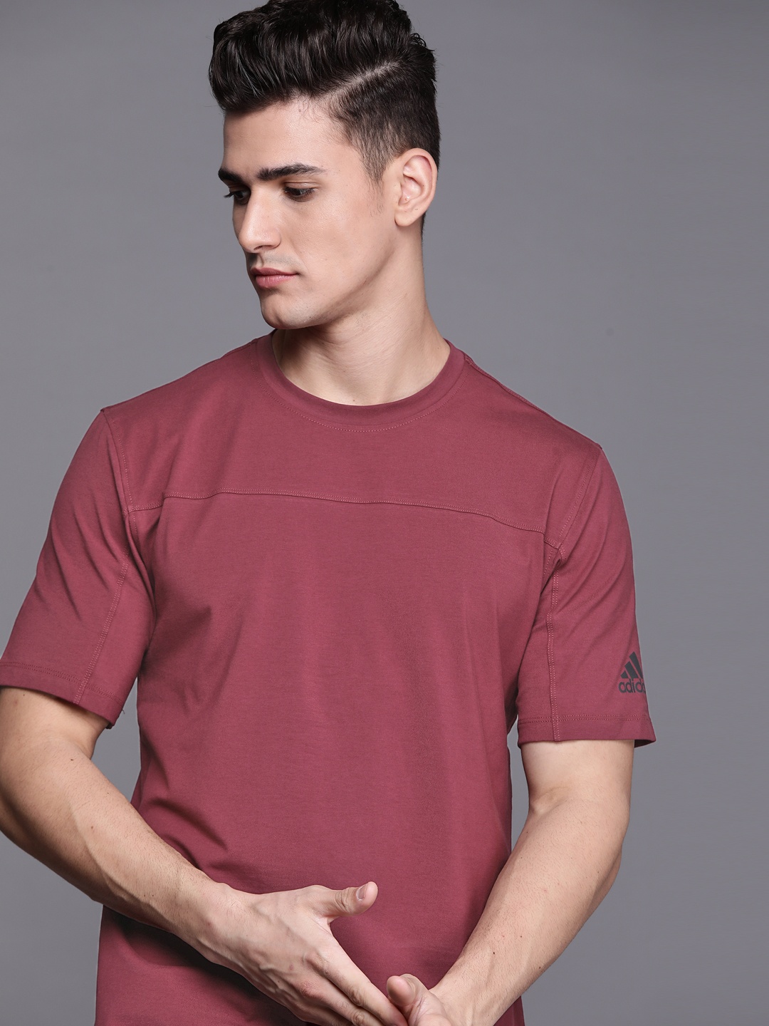 

ADIDAS Men Burgundy City Base Training Solid Sustainable T-shirt