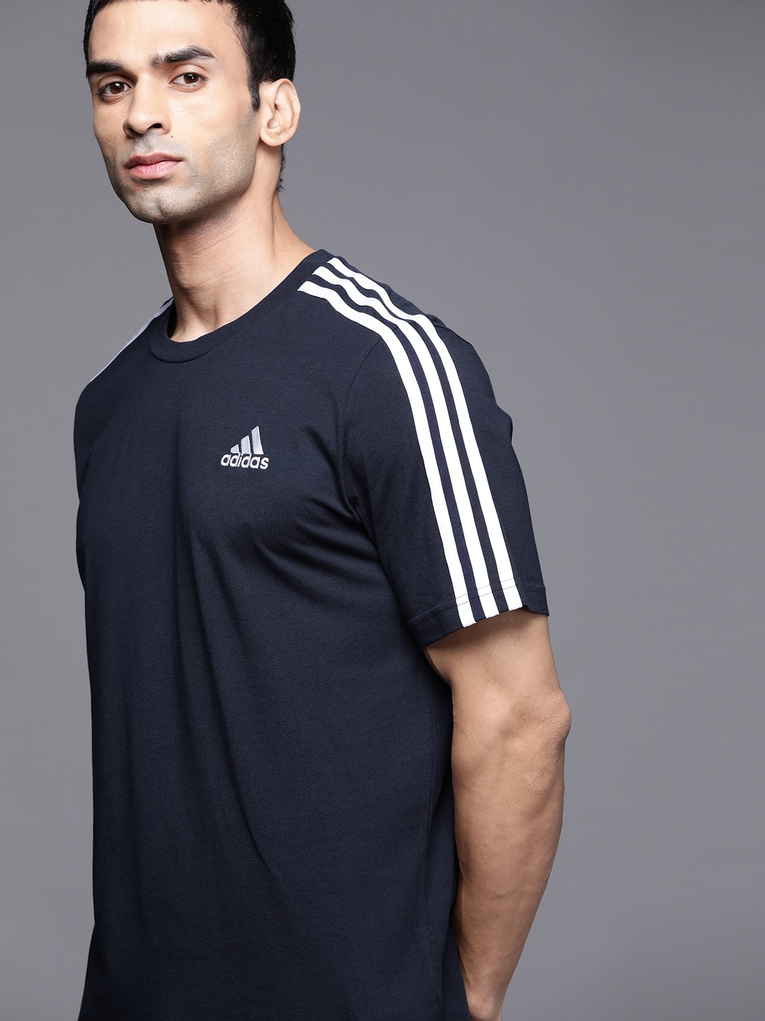 

ADIDAS Men Navy Blue 3-Stripes SJ Pure Cotton Sustainable T-shirt