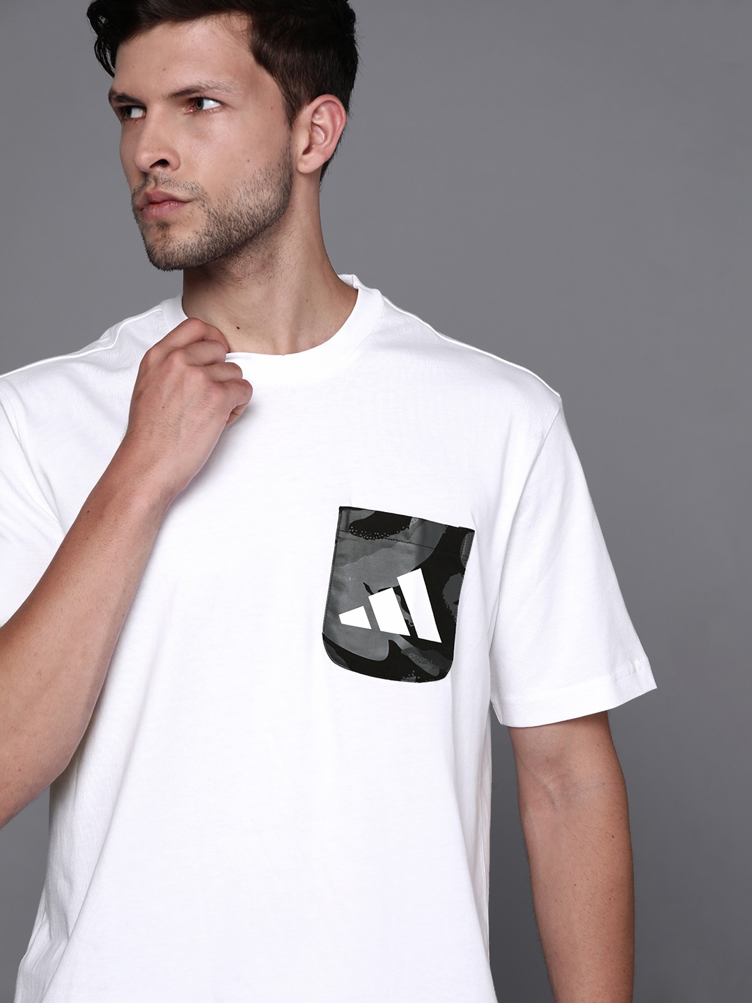 

ADIDAS Men White Paisley Pocket Pure Cotton Solid Pure Cotton Sustainable T-shirt