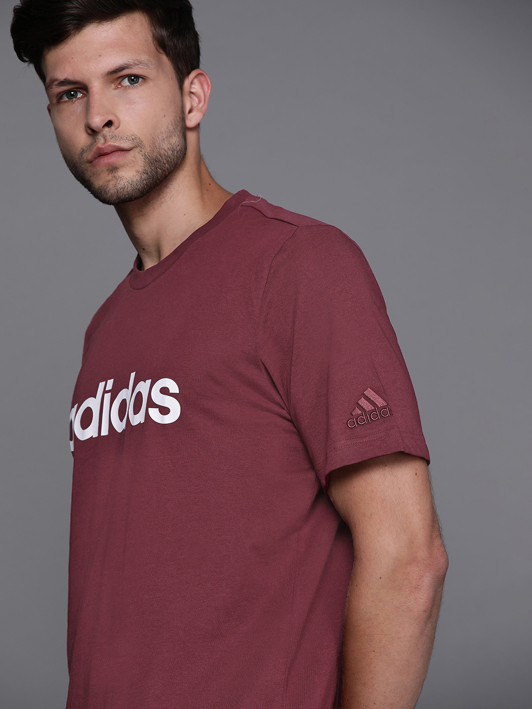 

ADIDAS Men Maroon & White Brand Logo Cotton Printed Outdoor Sustainable T-shirt