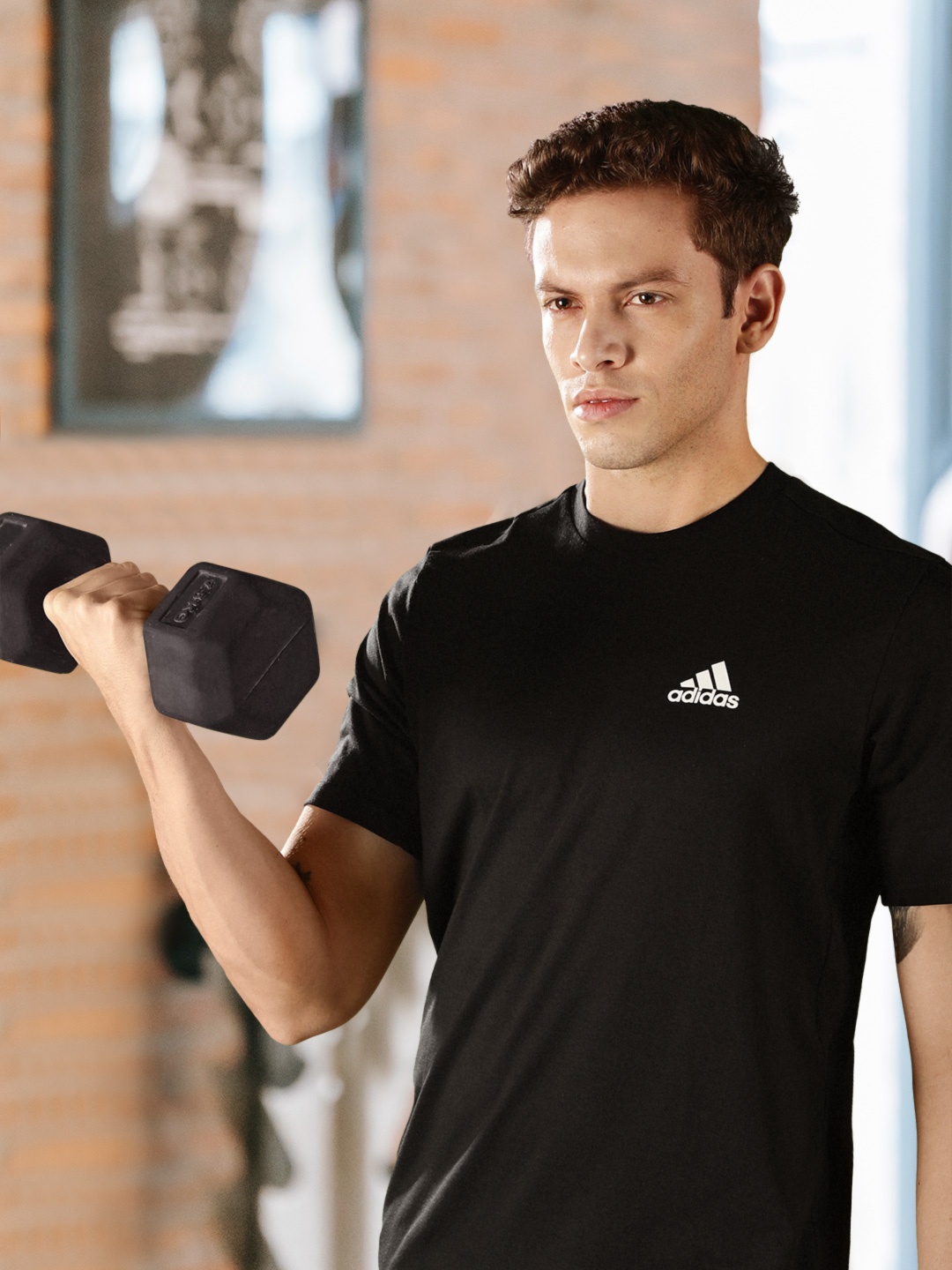 ADIDAS Men Black Brand Logo Print Detail Sustainable T-shirt