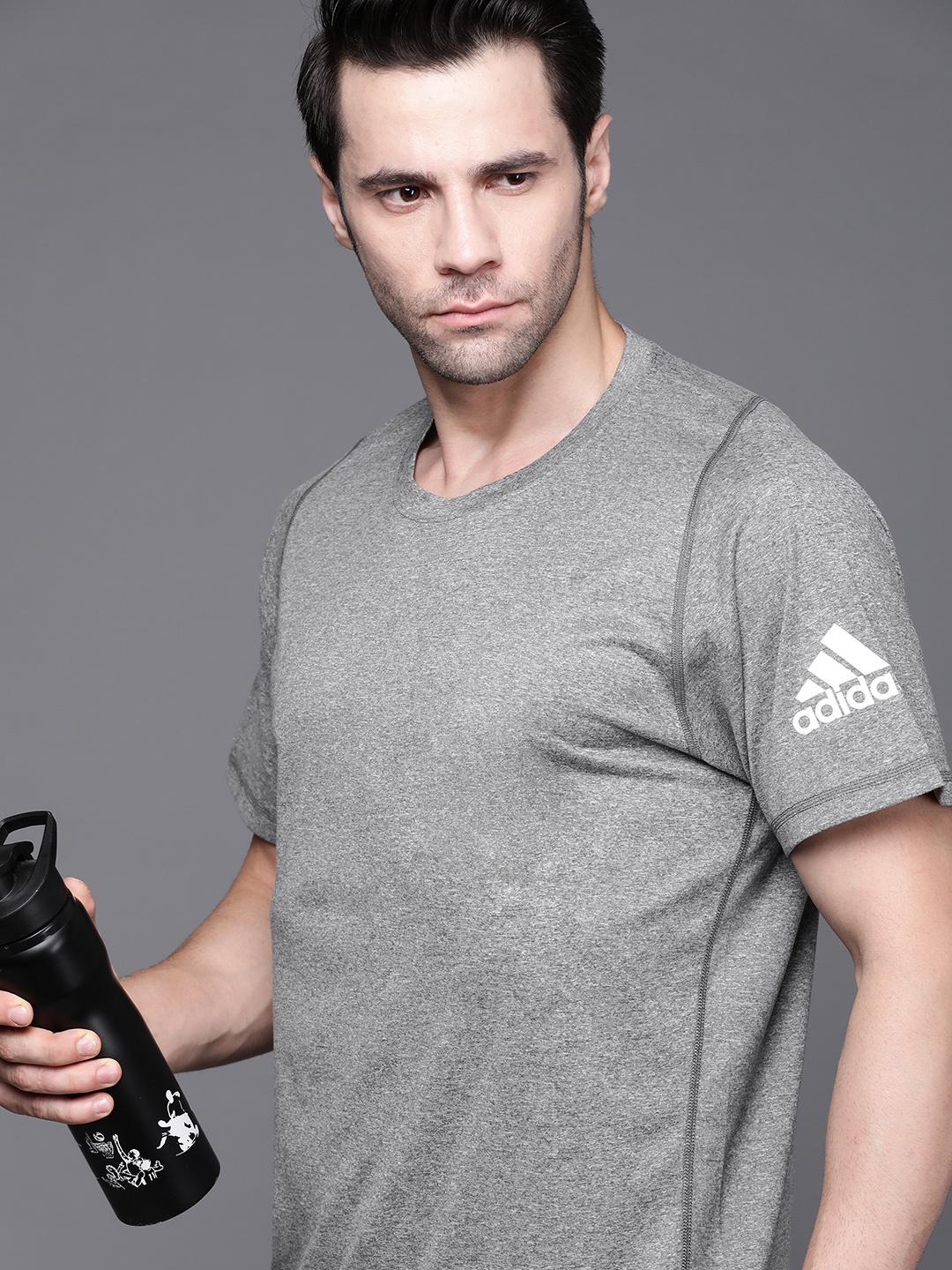 

ADIDAS Men Grey Melange Solid Freelift Sport Ultimate Heather Training T-Shirt