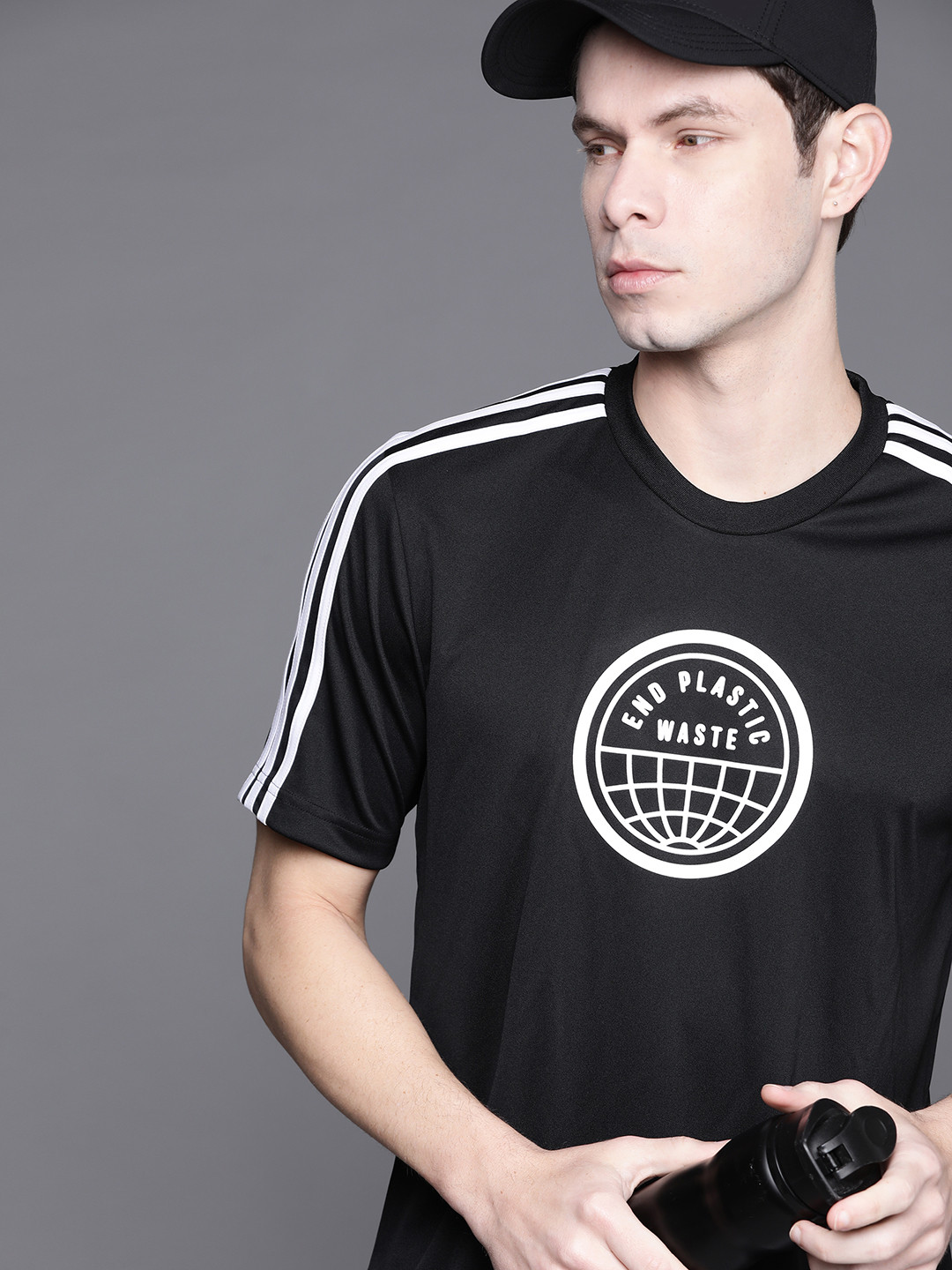 

ADIDAS Men Black & White End Plastic Waste Printed Sustainable T-shirt
