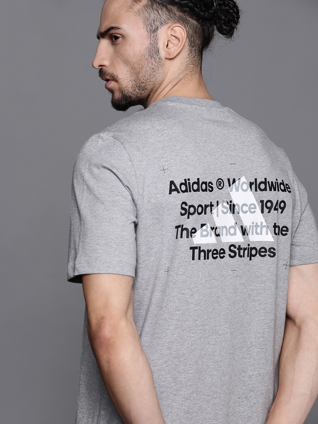 

Adidas Men Grey Melange Solid Short Sleeve Graphic Pure Cotton Sustainable T-shirt