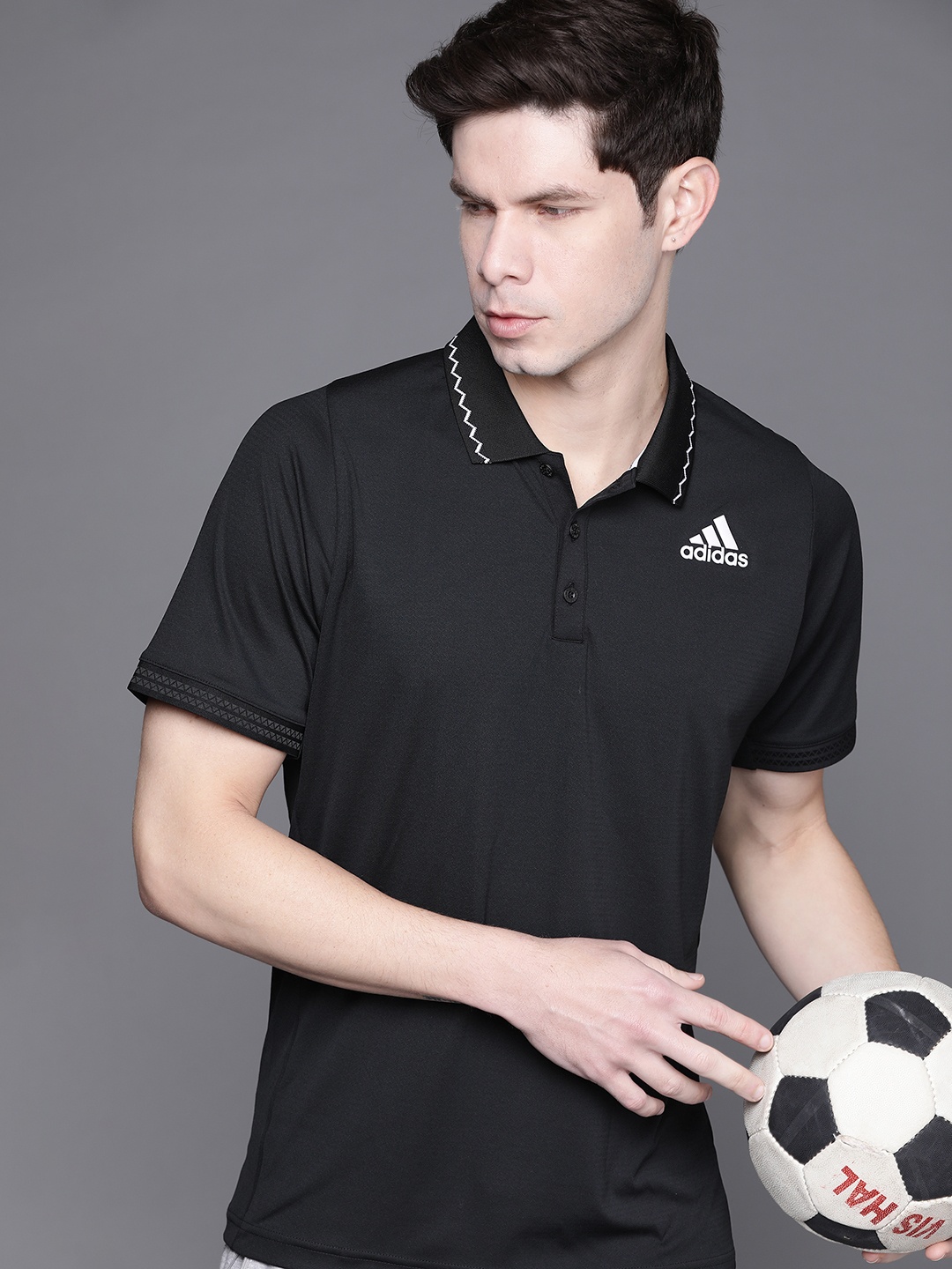 

ADIDAS Men Black Freelift ENG Polo Collar Slim Fit Tennis Sustainable T-shirt