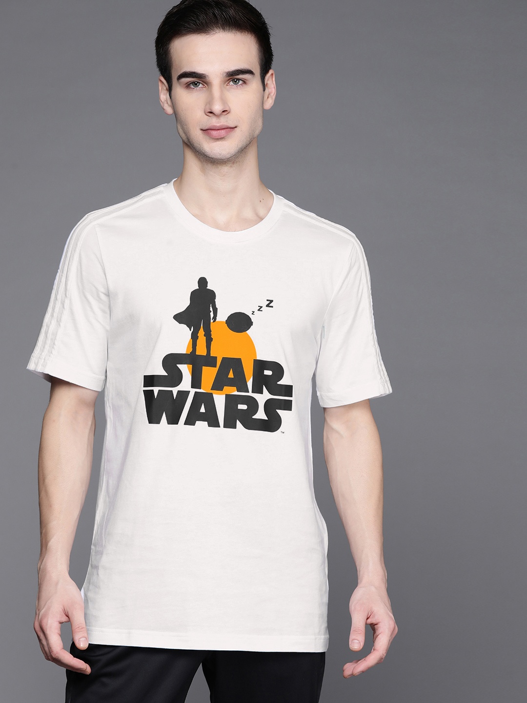 

ADIDAS x Star Wars Mandalorian White & Black Cotton Graphic Print Sustainable T-shirt