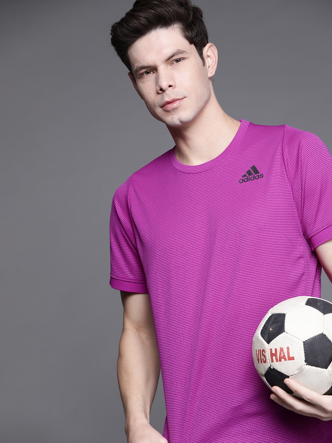 

ADIDAS Men Fuchsia T Freelift Striped Sustainable T-shirt