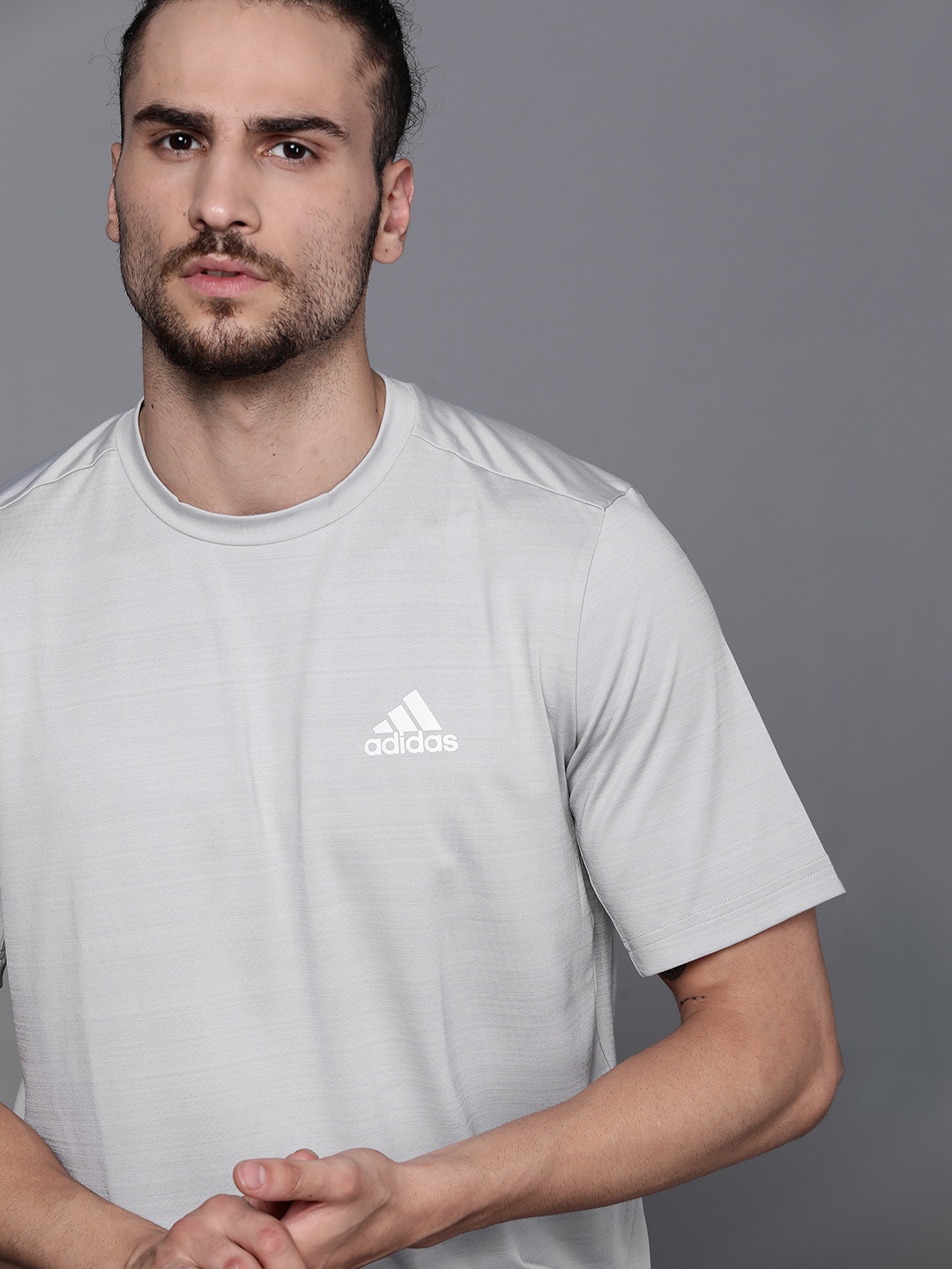 

ADIDAS Men Grey Solid Aeroready T-Shirt