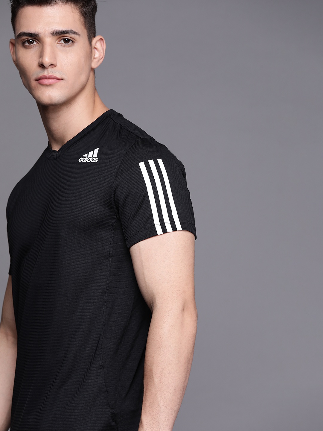 

ADIDAS Men Black Aeroready 3 Stripes Prime Blue Training T-shirt