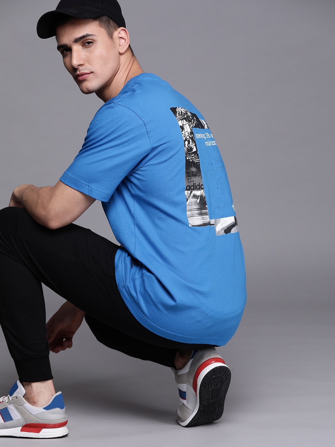 

ADIDAS Originals Men Blue & Black GRAPHICS COMMON MEMORY Loose Fit Sustainable T-shirt