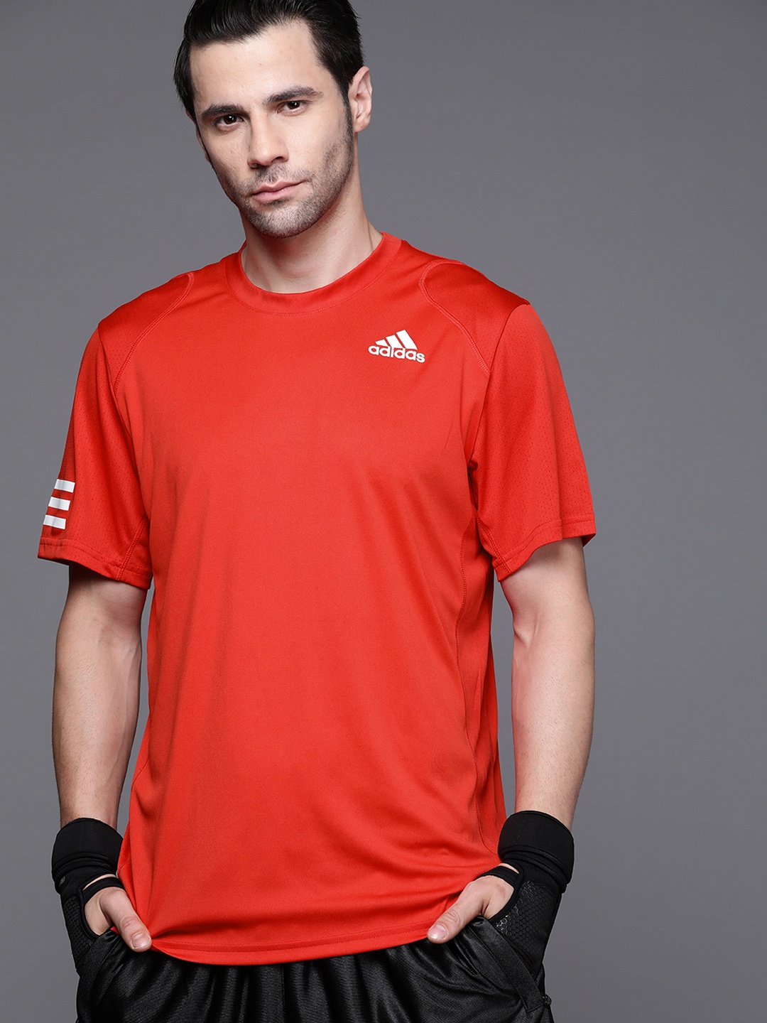 

ADIDAS Men Red Club 3-Stripes Solid Sustainable Tennis T-shirt