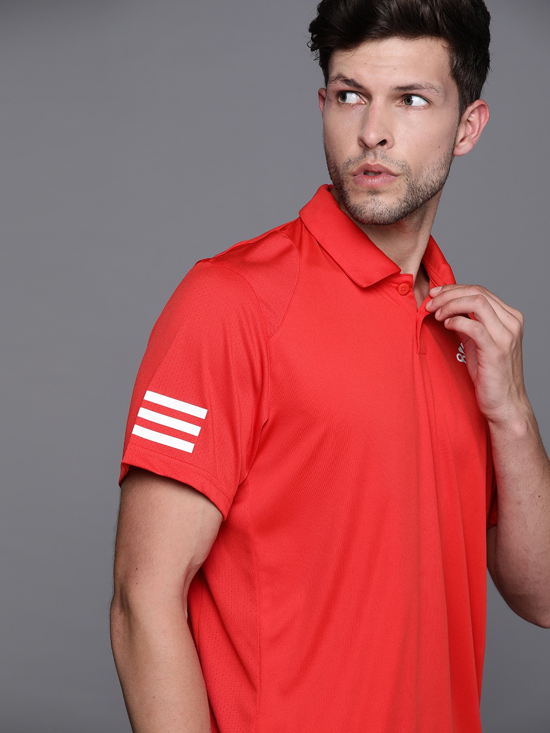 

ADIDAS Men Red & White Club 3 Stripe Polo Collar Solid T-shirt