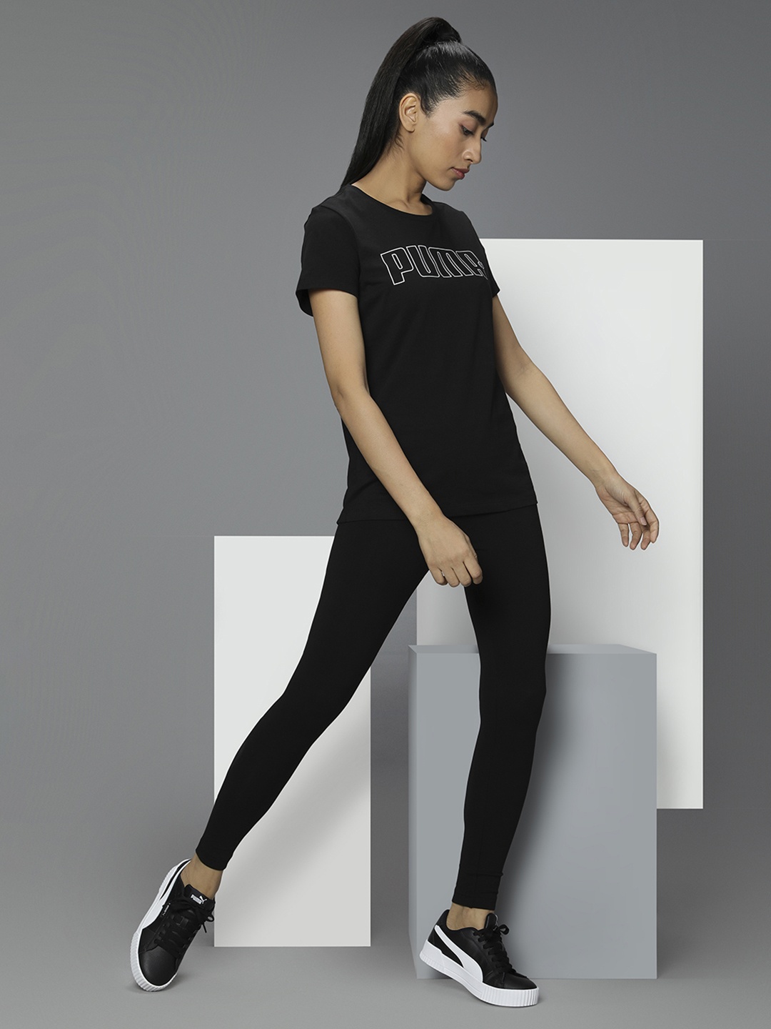 

Puma Women Black Brand Logo Printed Cotton Pure Cotton T-shirt