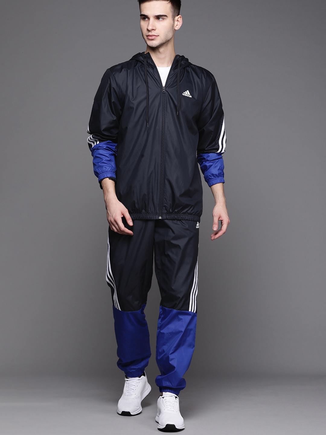 

ADIDAS Men Navy Blue Sportswear Hooded Solid Track Suit
