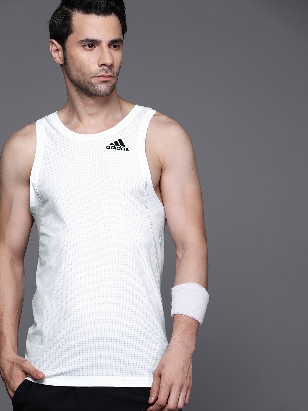 

ADIDAS Men White Heat Ready Warrior Tank Training Sustainable T-shirt