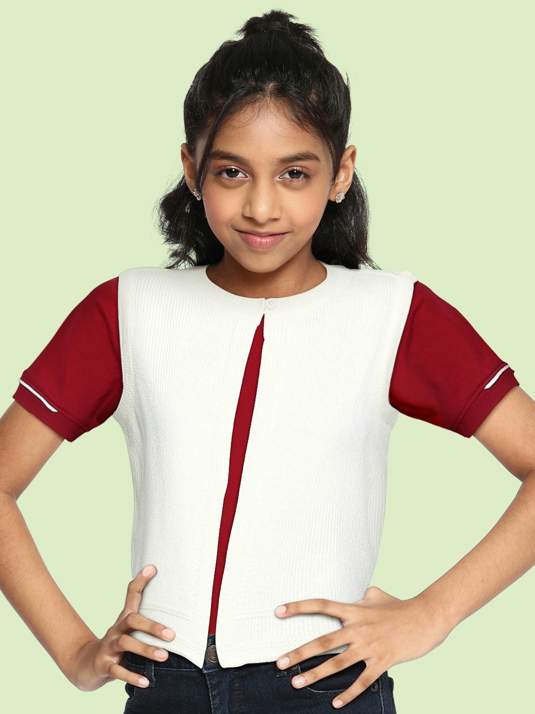 

Allen Solly Junior Girls Off White Self Design Front-Open Sweater