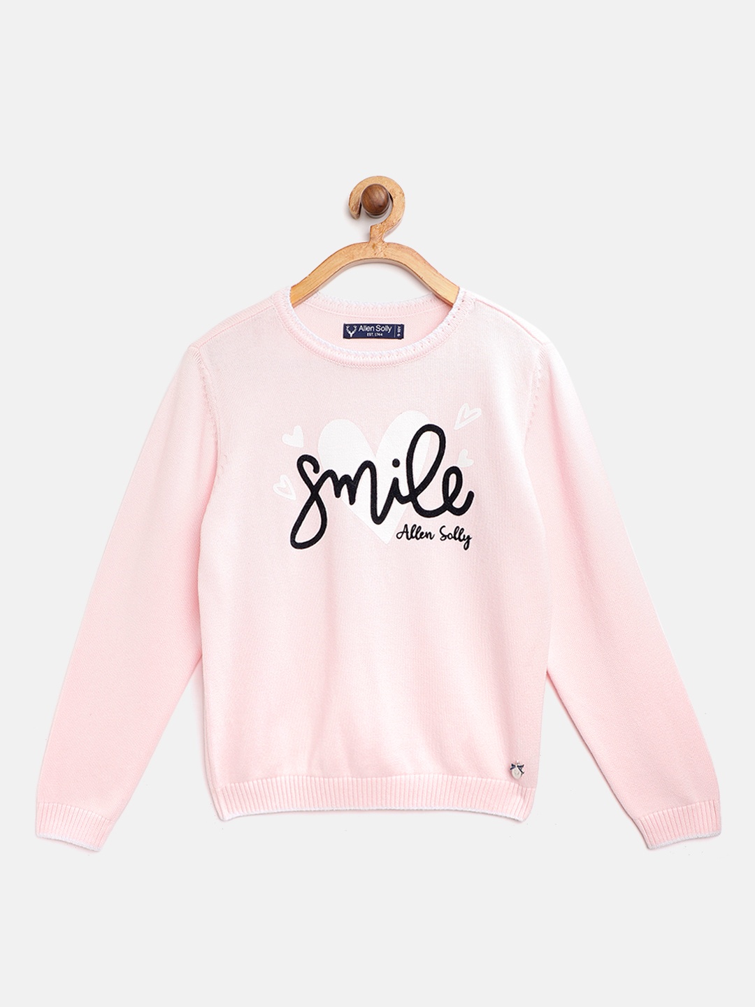 

Allen Solly Junior Girls Pink & Black Pure Cotton Flock Typography Printed Pullover