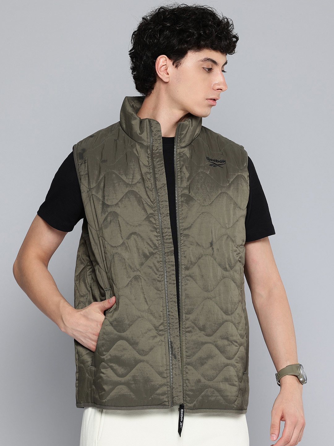 

Reebok Men Quilted Gillet Jacket, Olive