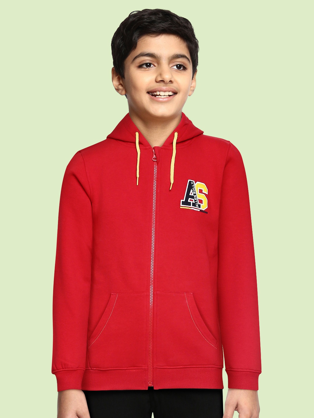

Allen Solly Junior Boys Red Solid Hooded Front Open Sweatshirt