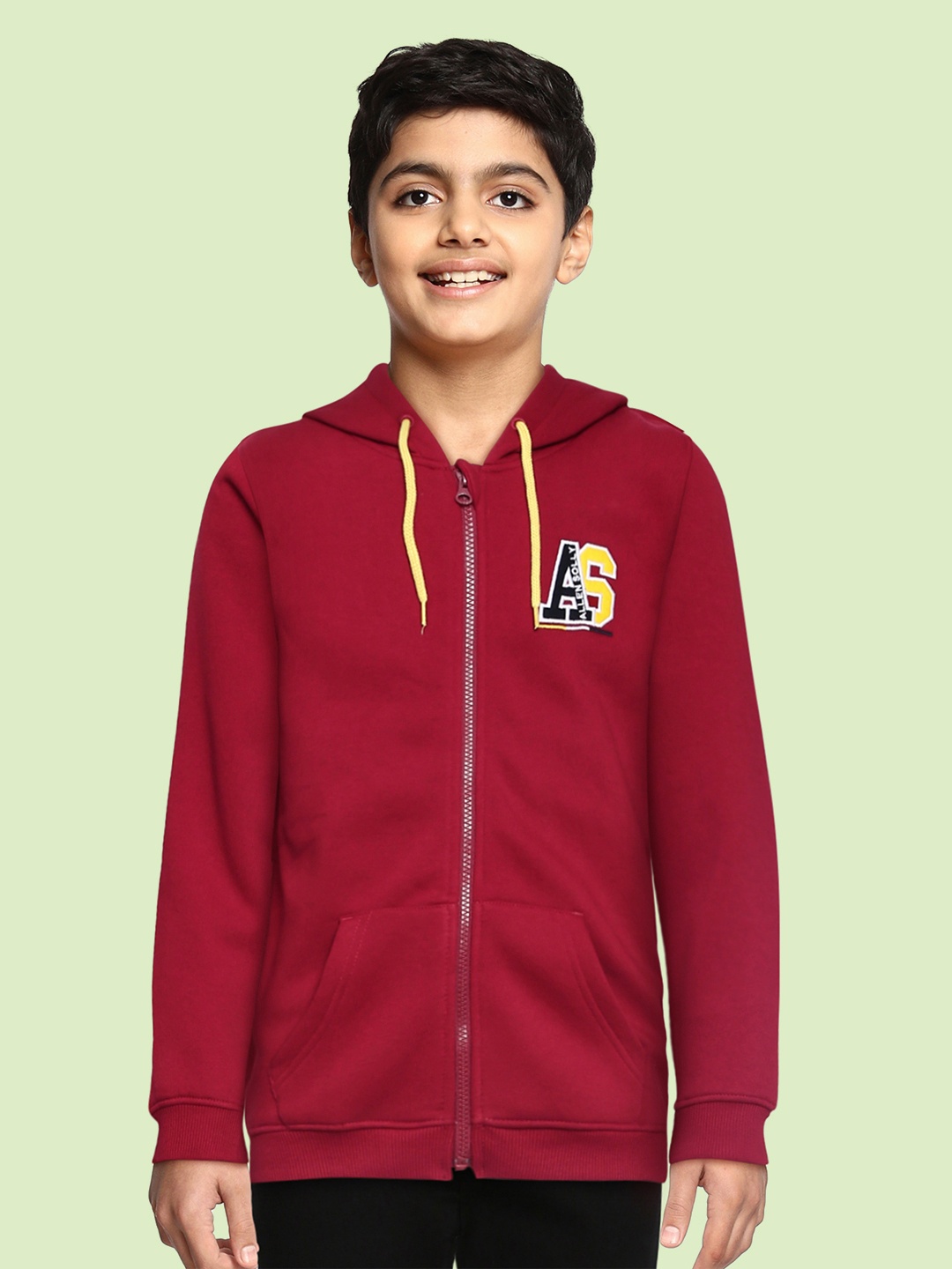 

Allen Solly Junior Boys Maroon Solid Hooded Front Open Sweatshirt