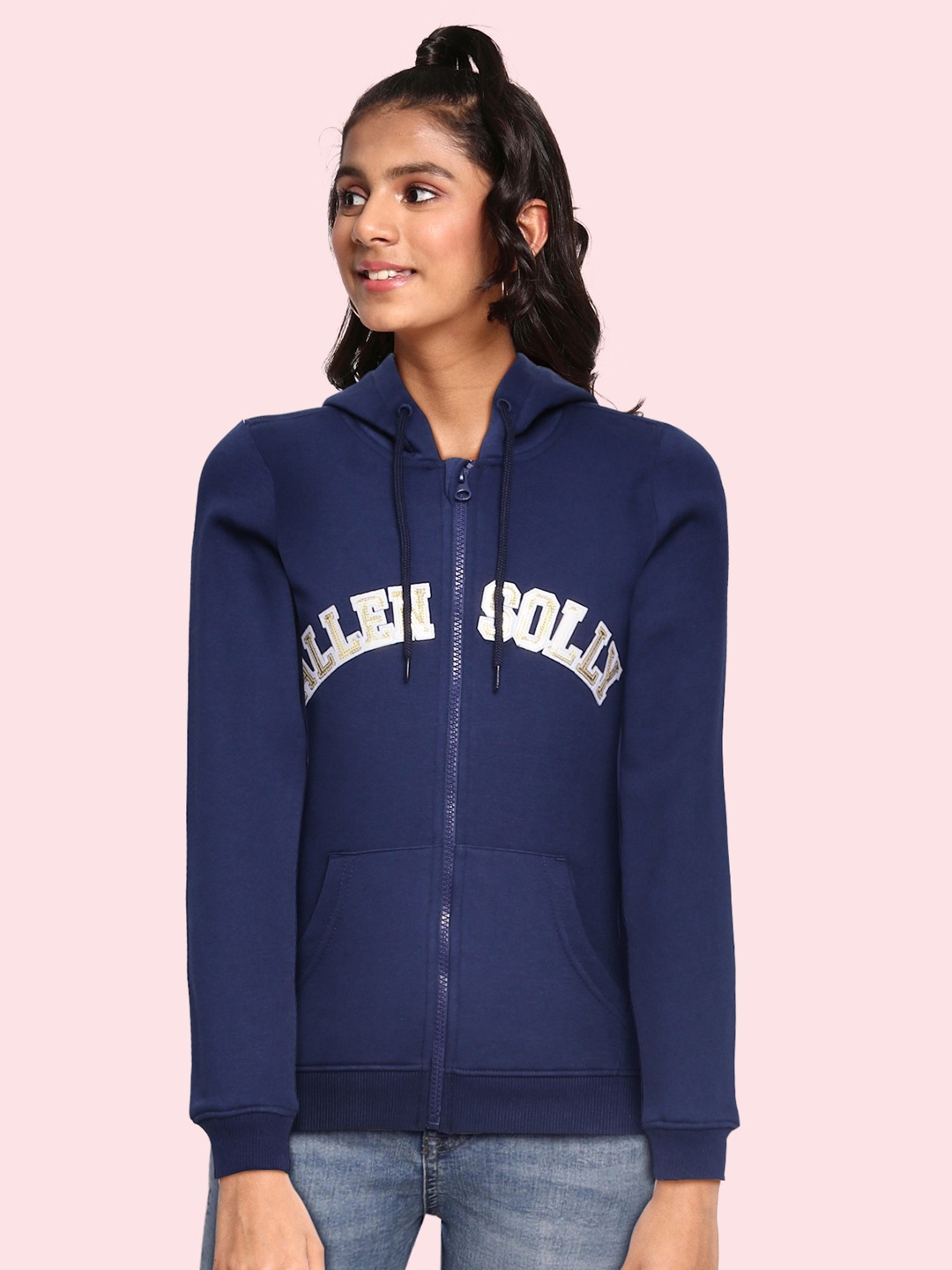 

Allen Solly Junior Girls Navy Blue Embellished Applique Detail Hooded Sweatshirt
