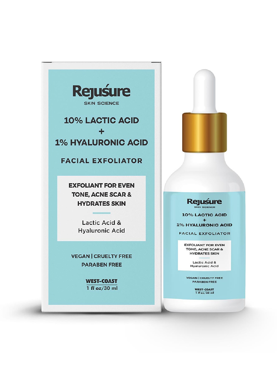 

REJUSURE Lactic Acid 10% + Hyaluronic Acid 1% Facial Exfoliator - Dry & Oily skin - 30 ml, White