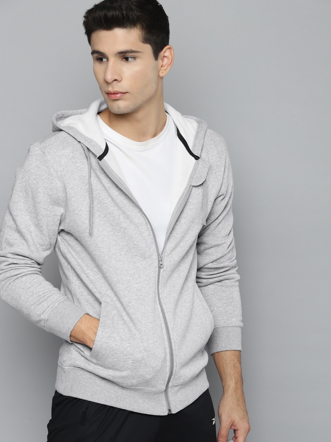 

Reebok Men Grey Melange Hooded Training Sweatshirt