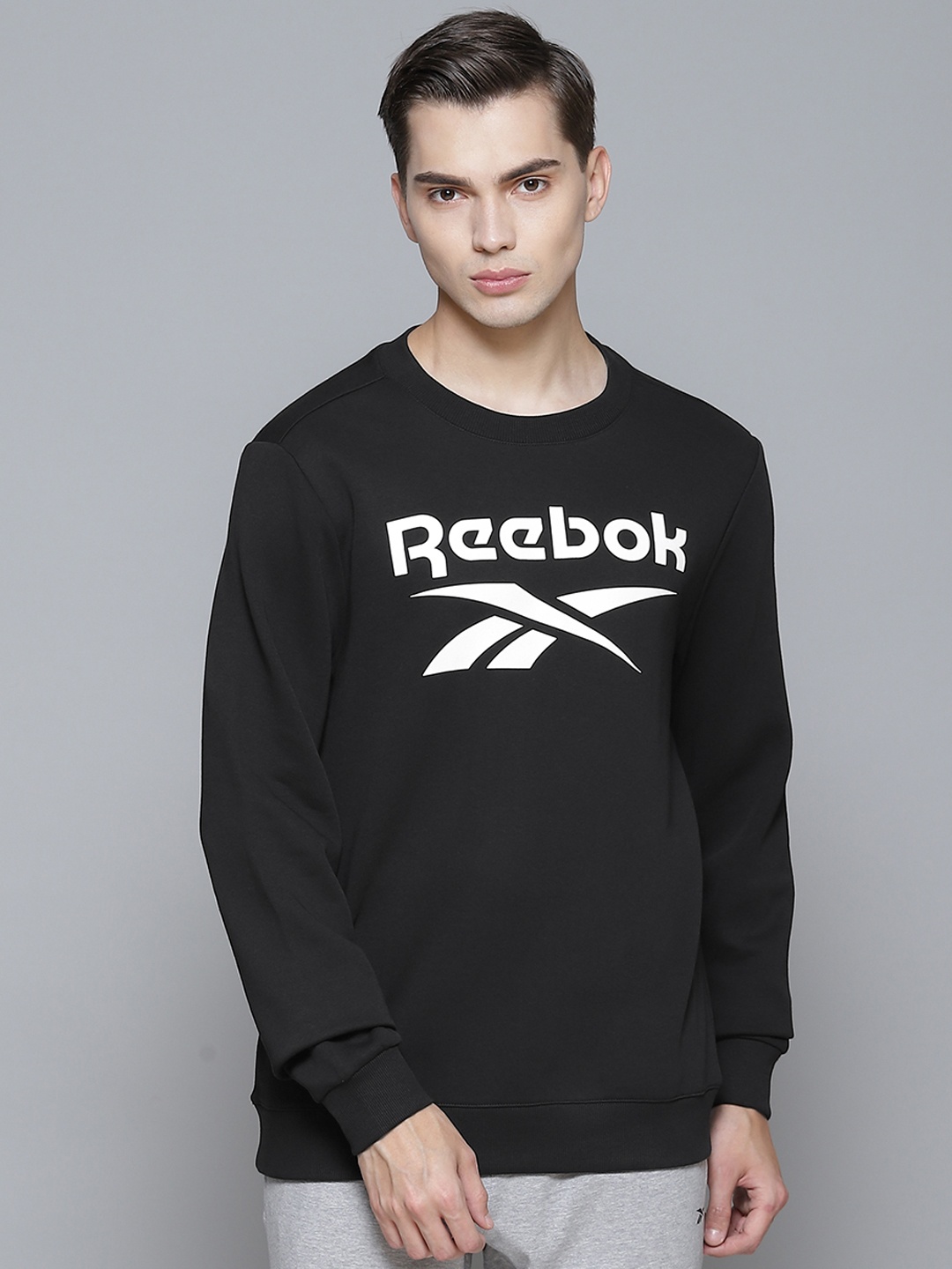 

Reebok Men Black & White Brand Logo Print RI CREW Sweatshirt