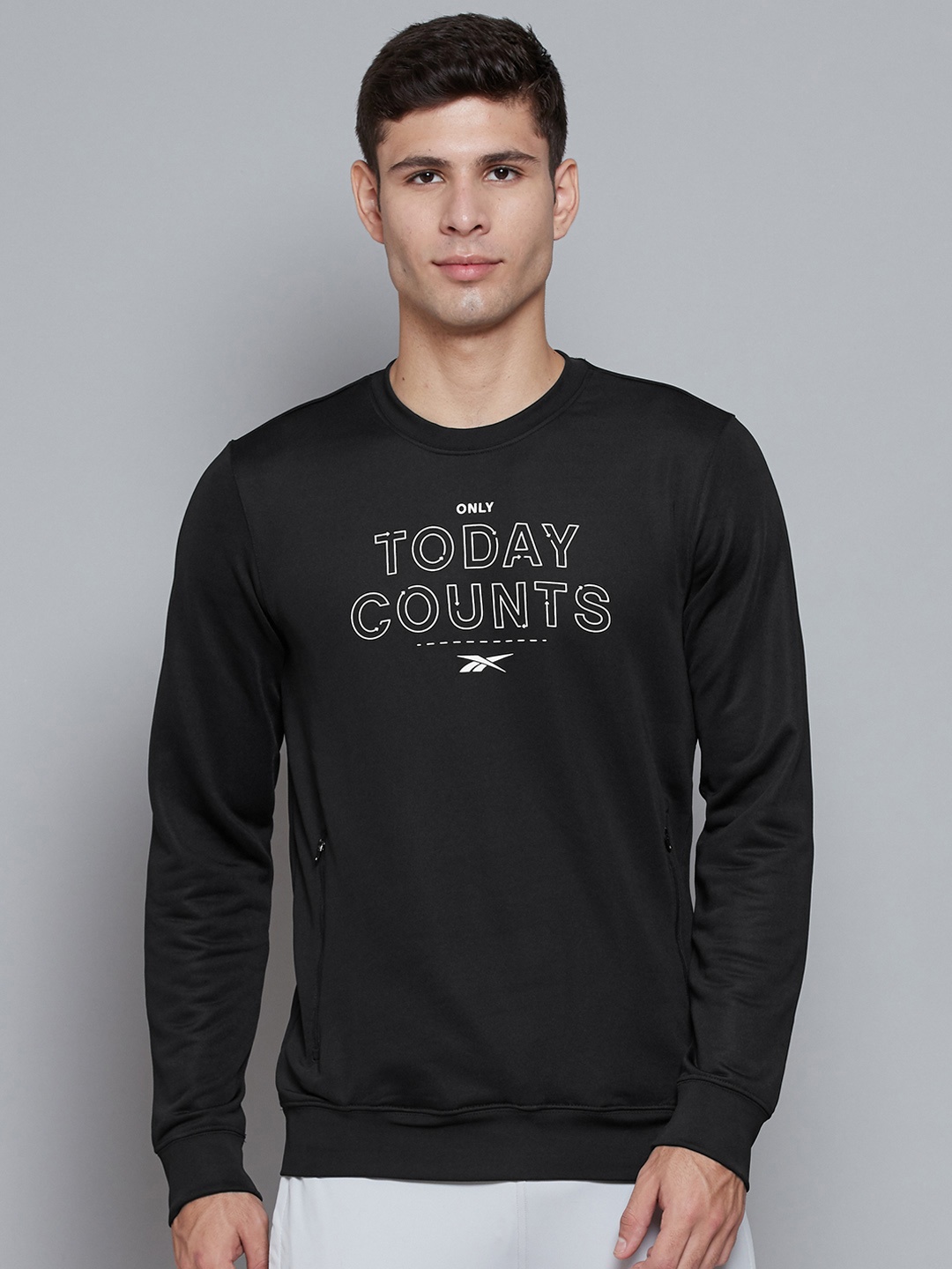 

Reebok Men Black Typographic Graphic Print Sweatshirt