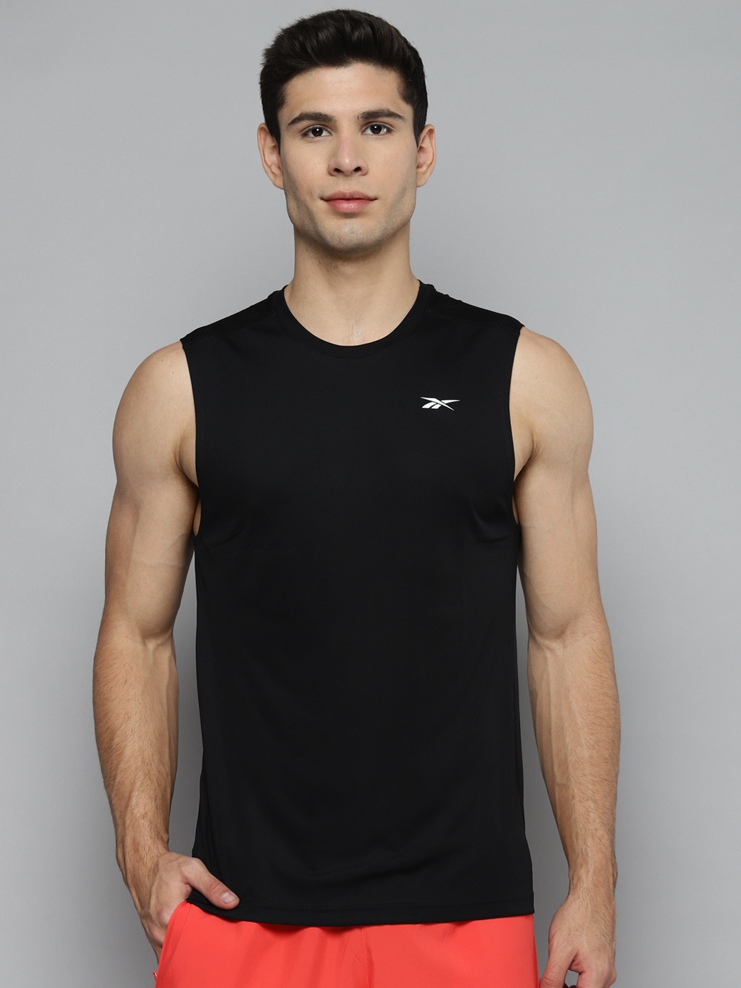 

Reebok Men Black Workout Sleeveless Tech REECYCLED + SPEEDWICK Training T-shirt