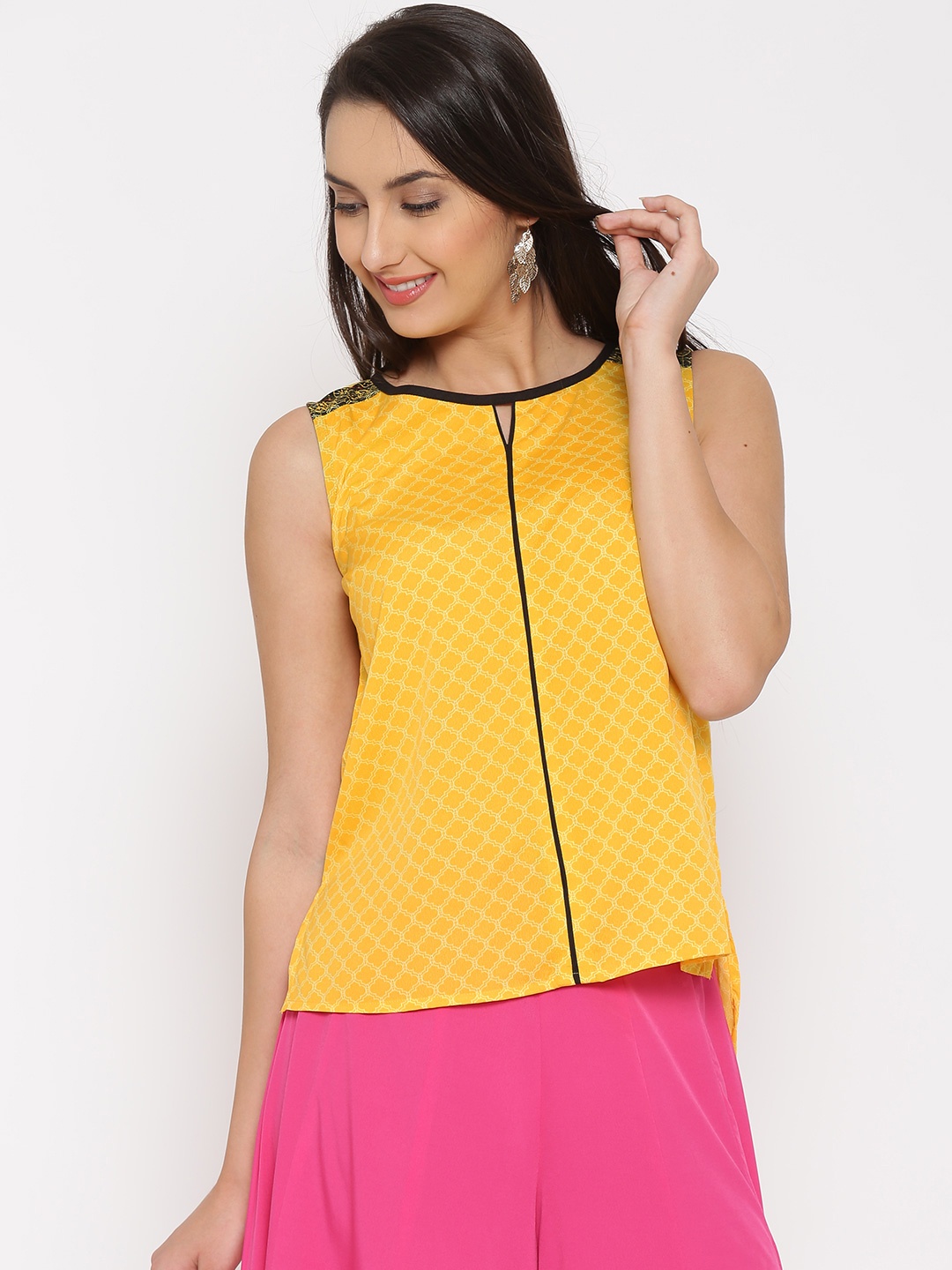 

AURELIA Yellow Polyester Printed High-Low Top