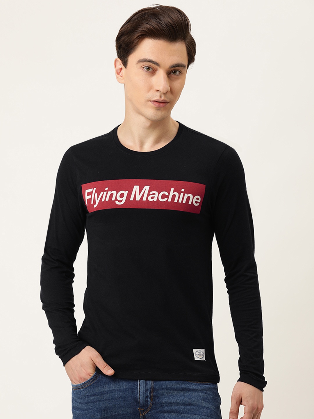 

Flying Machine Men Black Typography Printed Pure Cotton T-shirt