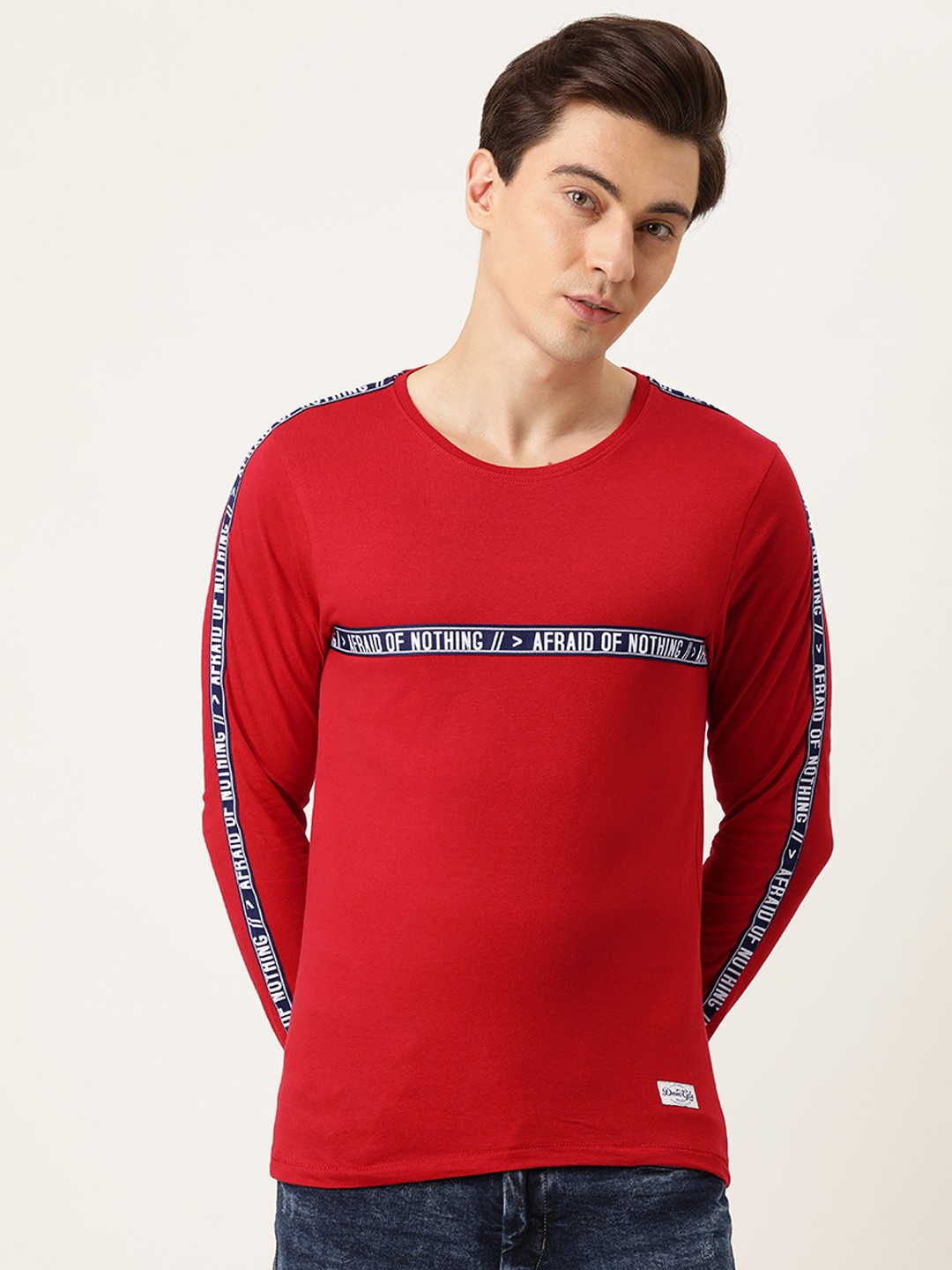 

Flying Machine Men Red Typography Printed Round Neck Pure Cotton T-shirt